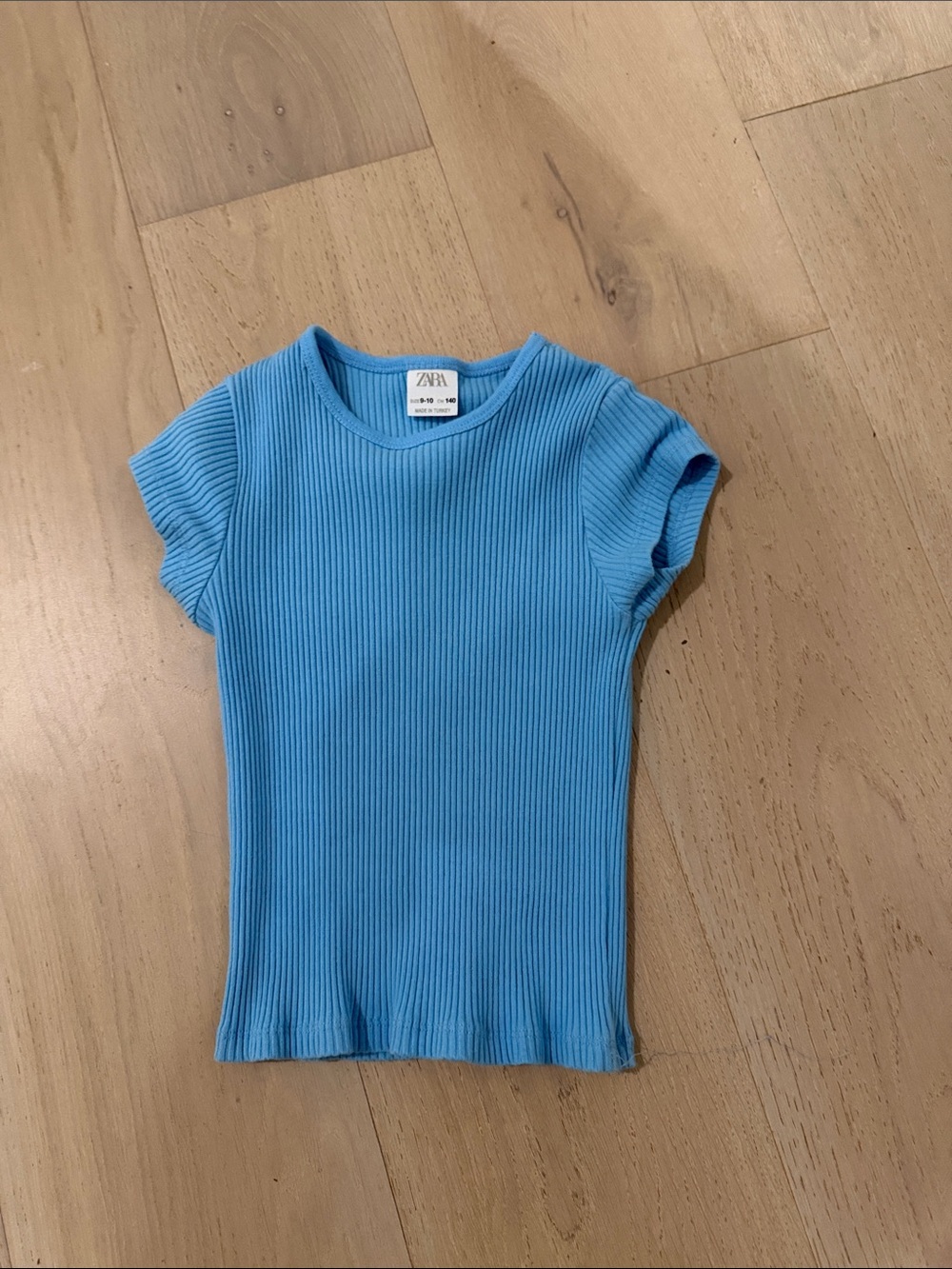 Zara Kids Ribbed Short Sleeve Tee in Bright Blue